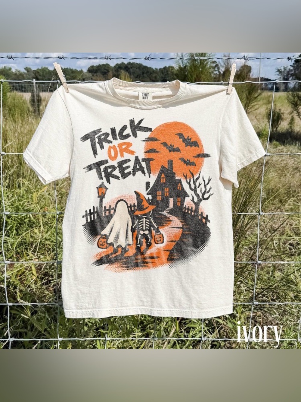 Halloween Trick Or Treat Shirt, Ghost Skeleton Haunted House Comfort Color Tee
